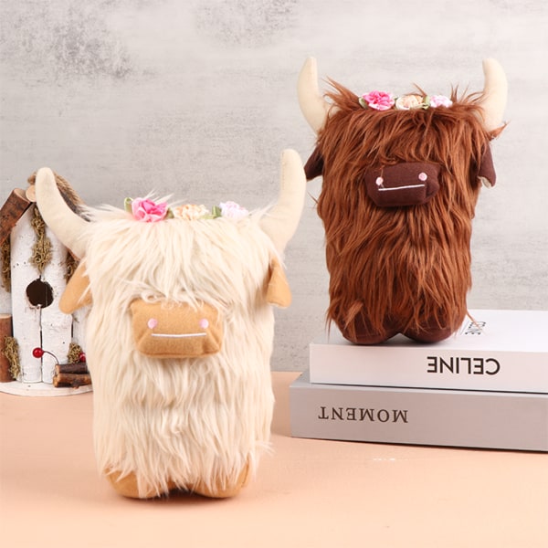 1 stk Simulering Highland Cow Dolls Cow Ornament leketøy White