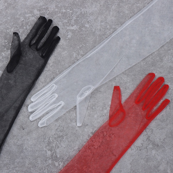 70cm Sheer Tulle Gloves Ultra Thin Gloves Albue Lange hansker Pho Black
