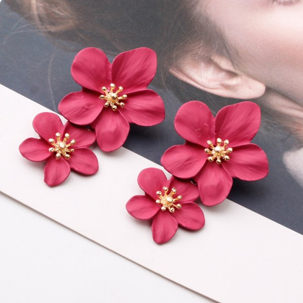 Vintage doble blomst drop øredobber dingle fest smykker Rose red