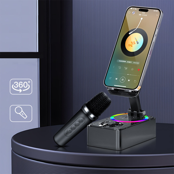 RGB bærbar Bluetooth-høyttaler med mikrofontelefonholder Black 2 Microphone