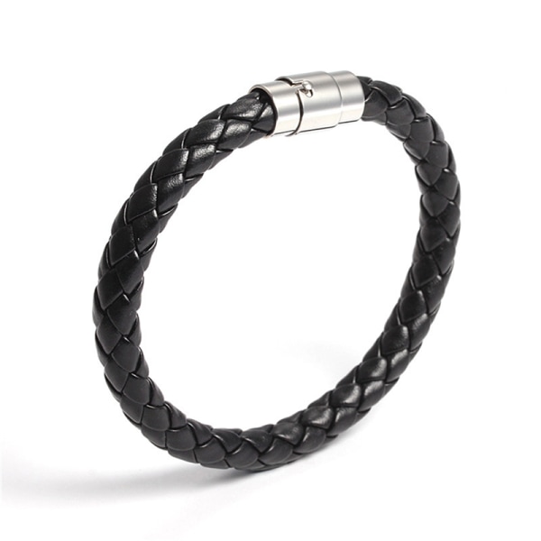 Kvinder Mænd Sort Læder Charm Armbånd Rustfrit Stål Magneti Black