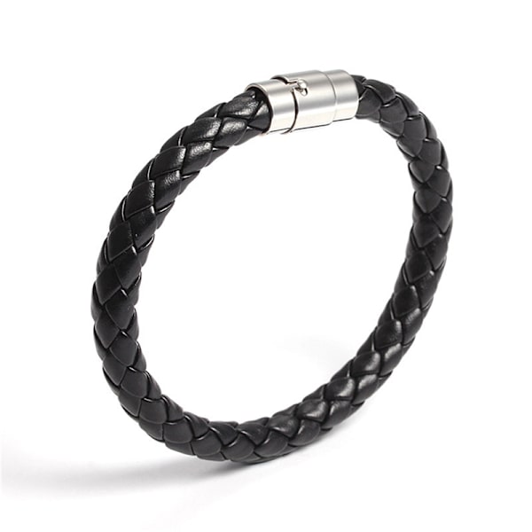 Kvinnor Män Svart Läder Charm Armband Rostfritt stål Magneti Black