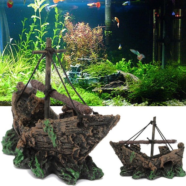 Akvarium Ornament vrak senket skip fisketank dekor