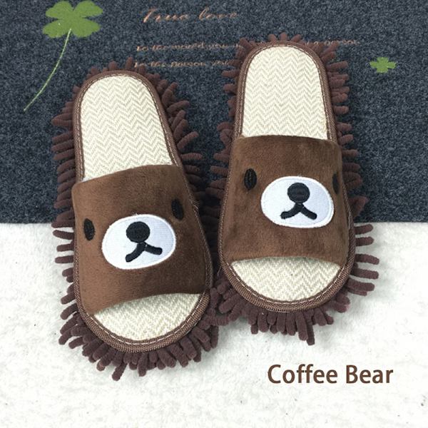 Tecknad Hund Lata Mopp Tofflor Rengöring Golv Damting Tofflor Coffee Bear