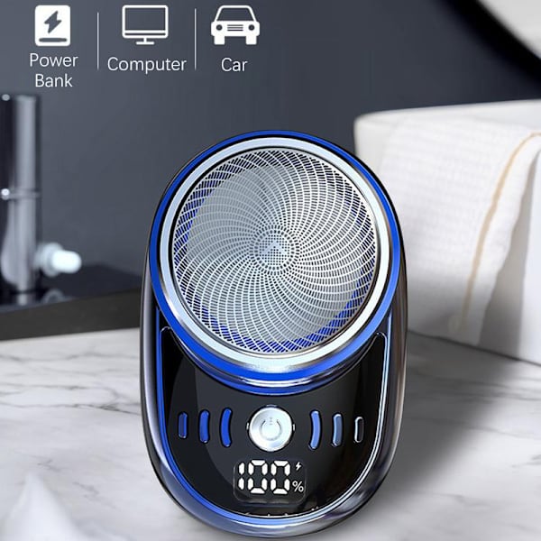 Mini sähköparranajokone miehille Ajoneuvoon kiinnitettävä parranajokone Light blue