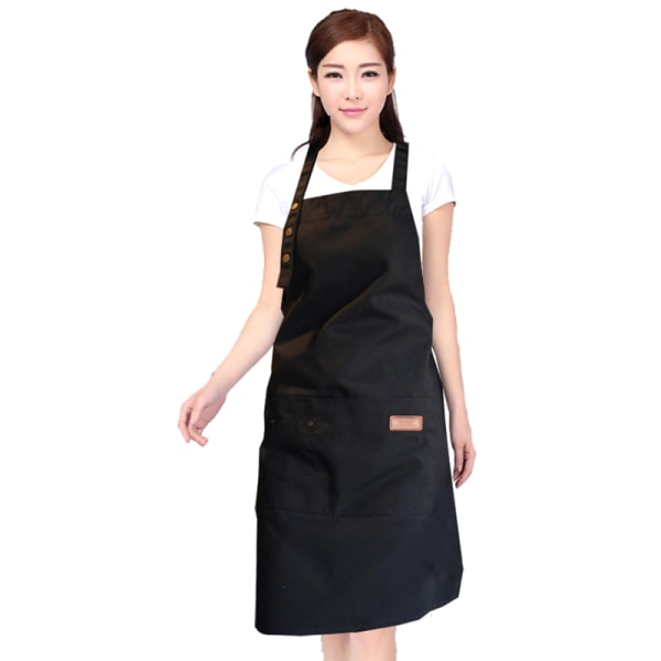 Canvas Polyester Pocket Förkläde Hantverk Bakning Kök Matlagning Black