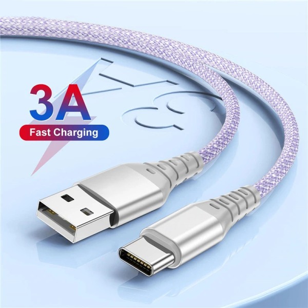 3A Hurtigopladning USB Type C Kabeltelefon Kabel Type-C oplader pink 0.3m