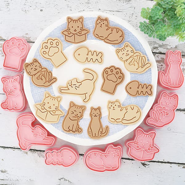 8 stk Kattedyr Cookie ters Form Plast Kjeksform