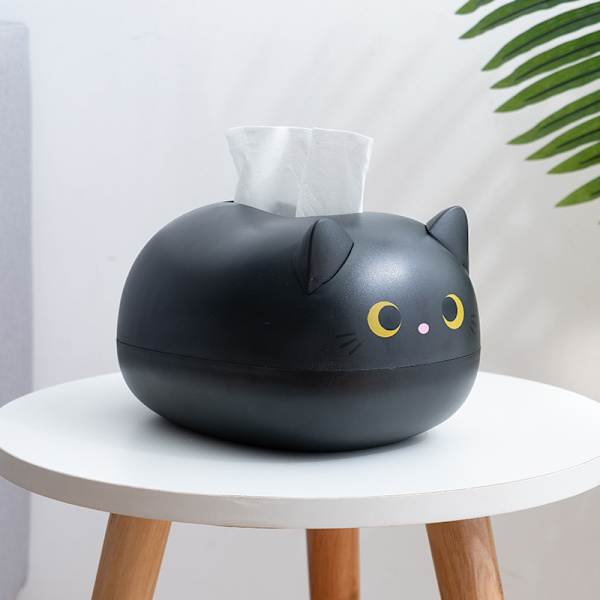 Kawaii Cat Tissue Box Kök Servett Förvaringsbox Wc Papper Conta Black