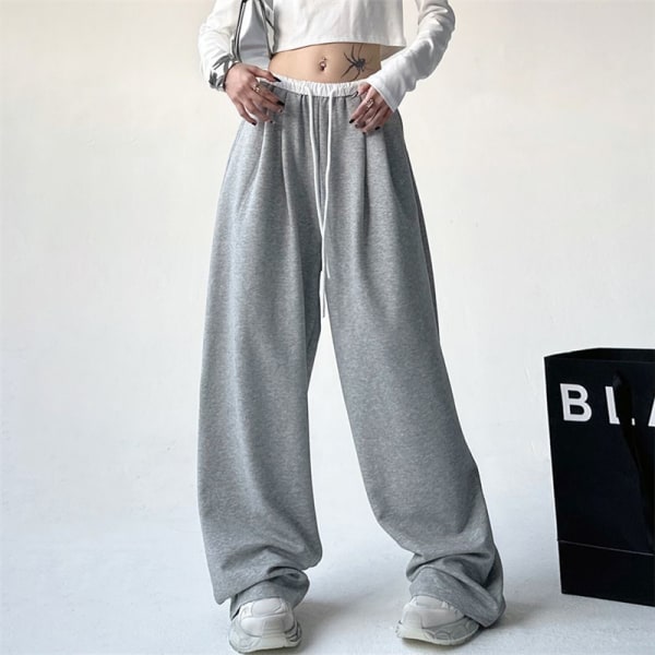 Svarte joggebukser for kvinner Casual Baggy-bukser med brede ben Gray XL