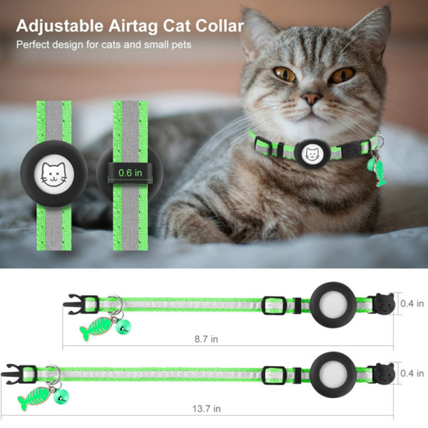 Kjæledyrhalsbånd Justerbart halsbånd for kattevalp Anti-lost Green