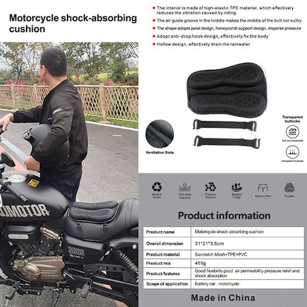 Motorcykel Gel Sittdyna 3D Honeycomb Struktur Black