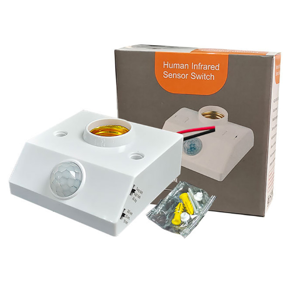 1Pc E27 LED-grensesnitt PIR Bevegelsessensorbryter Lampeholder White