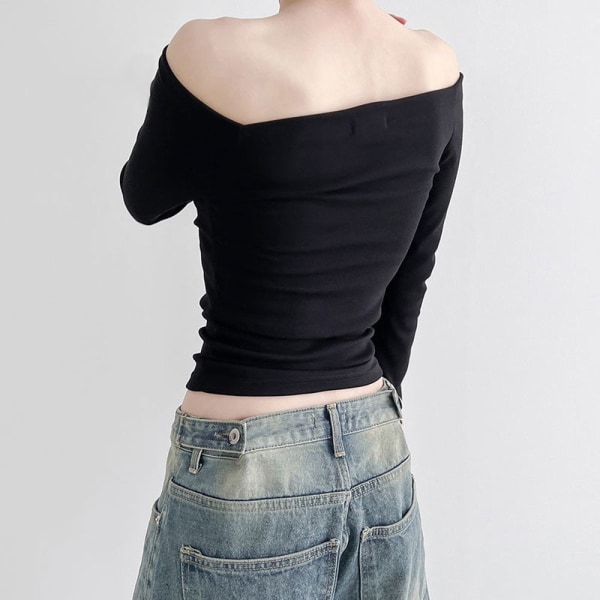 Off-shoulder Elegant pitkähihainen T-paita Naisten syksyn vaatteet Brown M  4e5a | Brown | M | Fyndiq