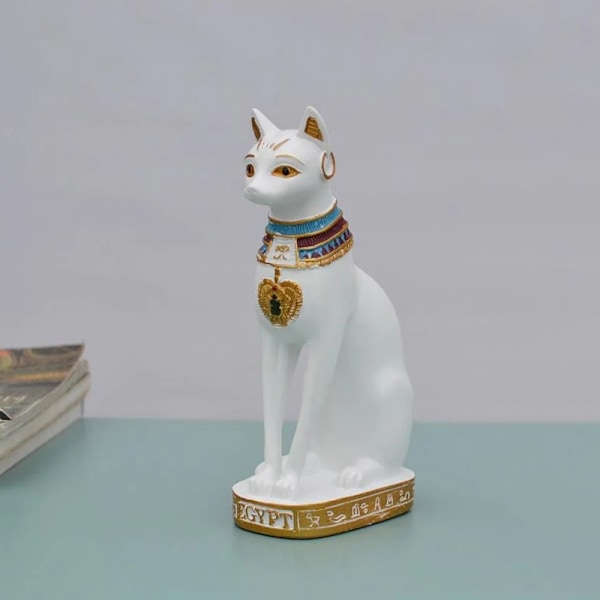 Kattestatue Ornament Egyptisk Kat Figur Statuette Dekoration White
