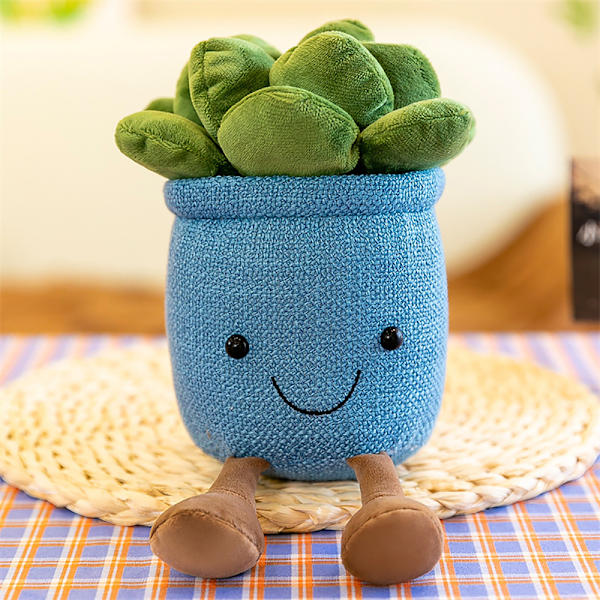 Simulerad plyschleksak Succulent Plyschplysch i kruk Blue