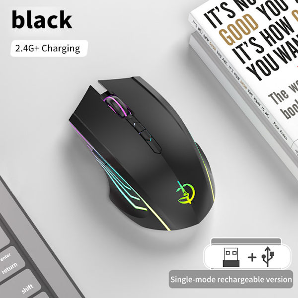 Högpresterande 2,4 GHz uppladdningsbar trådlös spelmus 7key Classic black