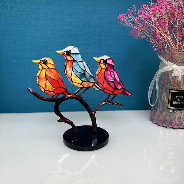 Stained Birds On Branch Desktop Koristeet Linnut Iron Craft 5 birds Acrylic