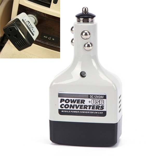 USB Car Power Converter Dc 12/24V til AC 220V inverter til telefon