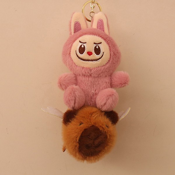 1 Styck Labubu Capybara Hänge Plyschleksaker Tecknad Djur Gosedjur Pink