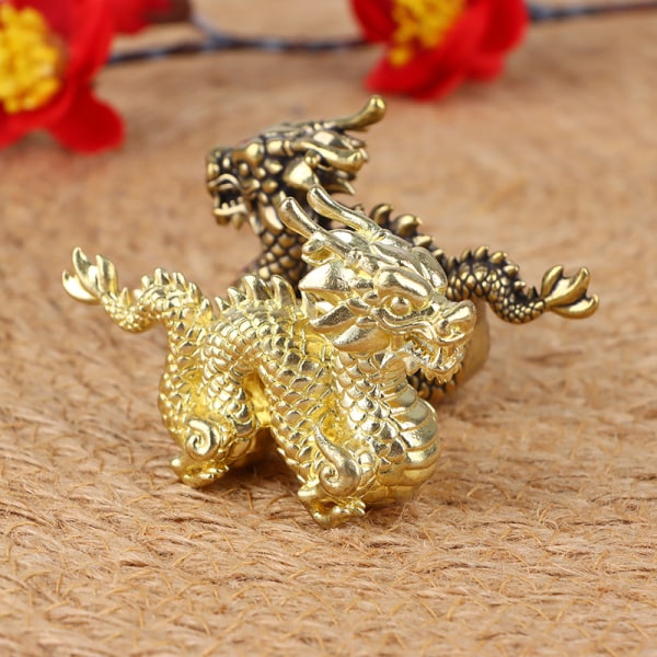1 Stk Antik Ornament Dyre Drage Statue Feng Shui Decor Dark gold