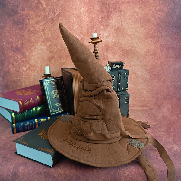 Hatt för häxa och trollkarl, sorteringshatt i läder, Halloween-hatt Brown