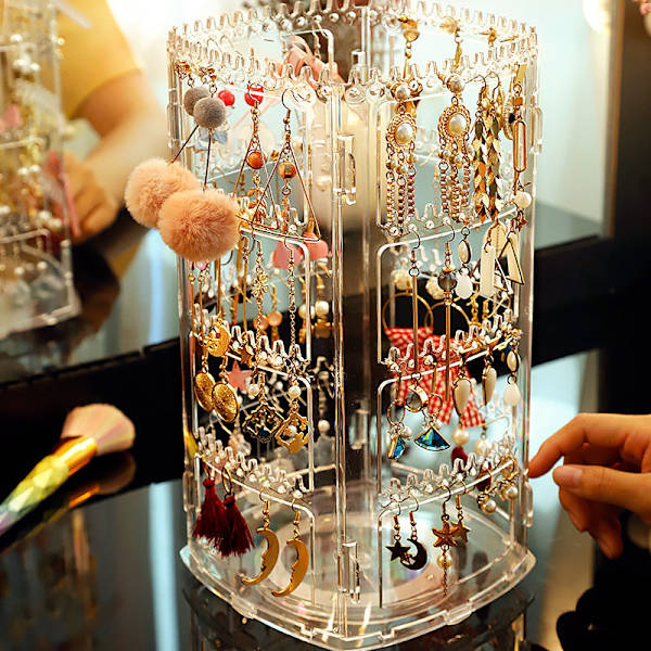 360 Roterande Halsband Organizer Smycken Örhänge Display Stand one size