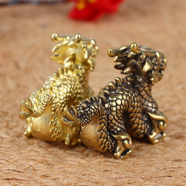 1 st Antik prydnad Djur Drake Staty Feng Shui Dekor Dark gold
