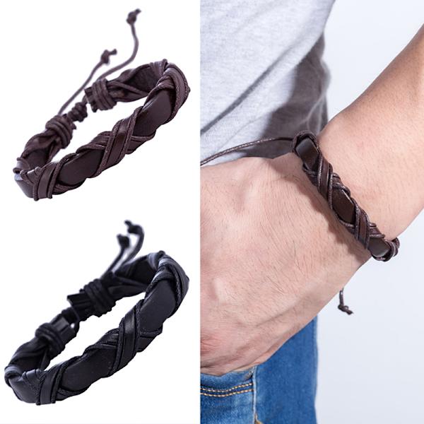 Håndlavet læder mænd kvinder reb armbånd armbånd manchet armbånd Black 21cm