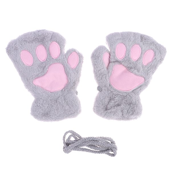 e Cat Paw Fingerløse Handsker Varm Blød Plys Fingerløs Handske Gray