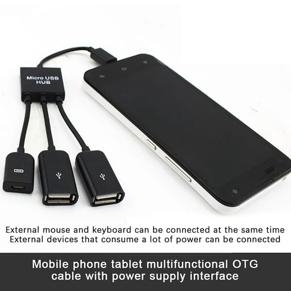 4 Port Micro USB 2.0 HUB 4-IN-1 OTG Hub strømadapterkabel B