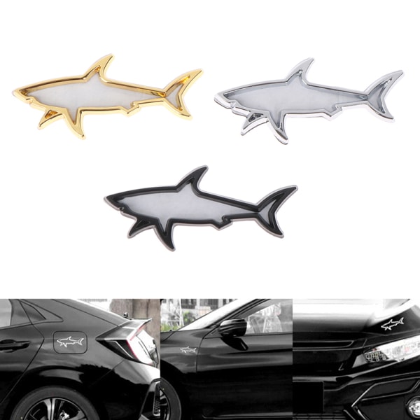 Universal Metal Car Styling Sticker Hollow Fish Shark Emblem Silver