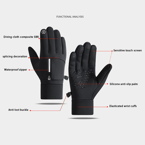Touch Winter Thermal Warm Full Finger Handskar Black M