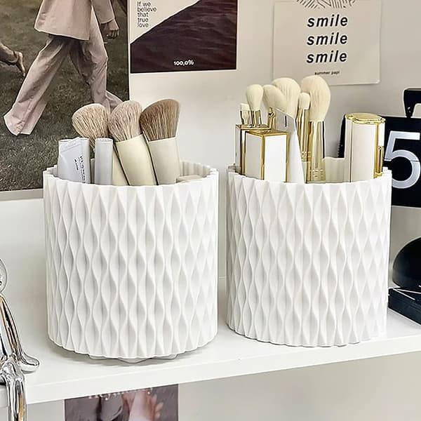 Roterande Sminkborsthållare Förvaringslåda Organizer Skrivbord Make White