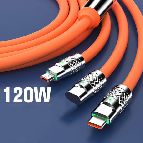 3in1 6A 120W USB Typ C-kabel för belysning USB A till typ-C Orange