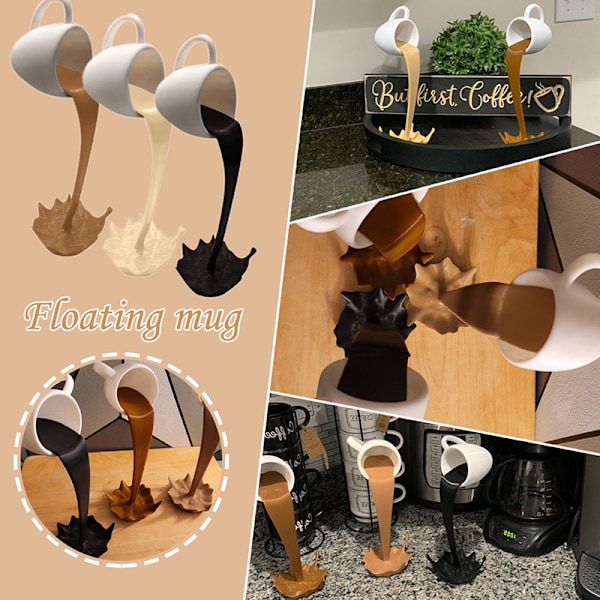 Flydende Spildende Kaffe Kop Skulptur Køkken Dekoration A3