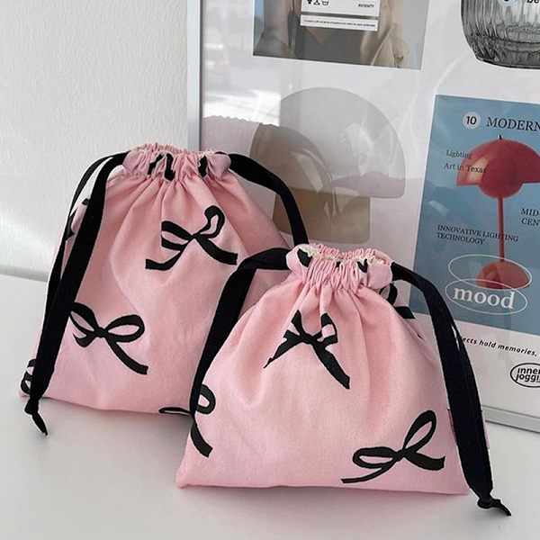 Sløjfe knude stribet mini snørepose Kosmetisk opbevaringstaske C 19x19cm