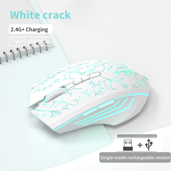 Højtydende 2,4 GHz genopladelig trådløs gamingmus 7key crackle white