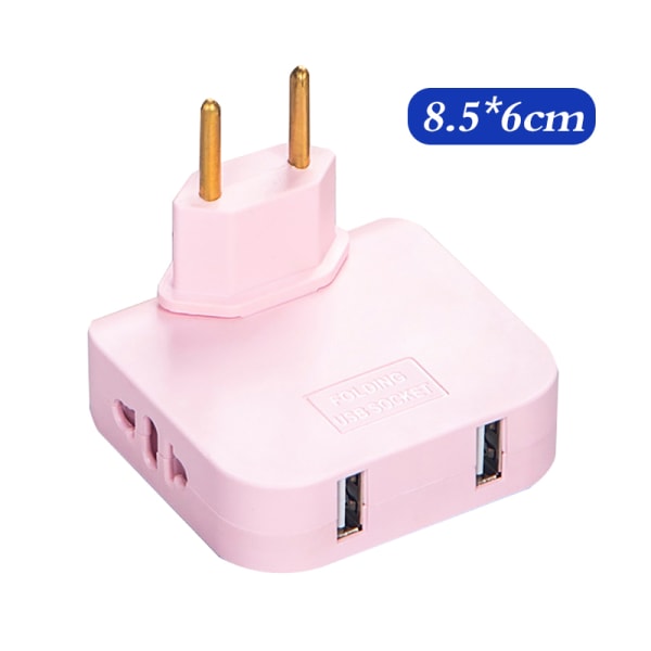 3 in 1 EU-laajennuspistoke USB :llä matkapuhelimeen Pink