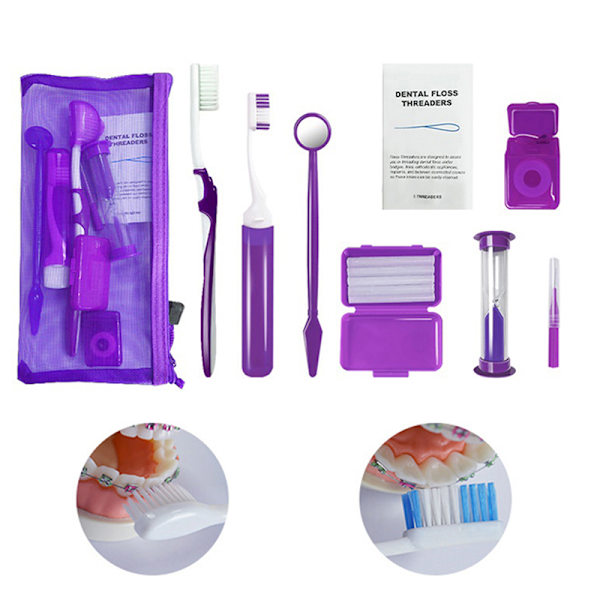 8kpl/ set Oral Cleaning Care Dental Orthodontic Kit Purple