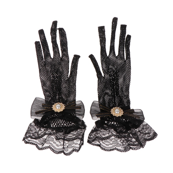 Girl Black White Lace Gloves Girl Lolita Lace Gloves Black grid