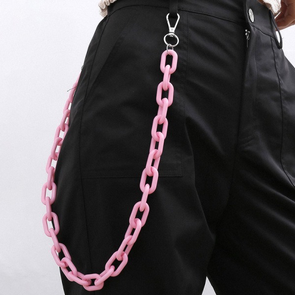 Fashion Punk Hip-hop Akryl bælte Talje Chain Bukser Jeans Key C Pink