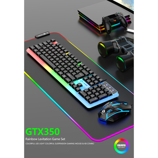 104 nøgler computer USB RGB gaming tastatur og musesæt Black Keyboard and Mouse