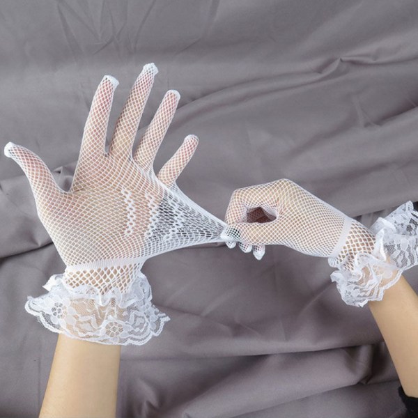 Naiset Käsineet Mesh Verkkokäsineet Pitsi Rukkaset Full Finger Glove Black-A