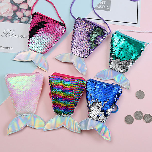 Mermaid Tail Paljetter Myntpung Jenter Lommebok Vesker Pengeholder Blue