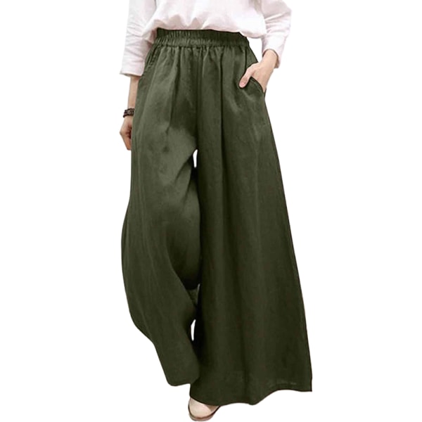 Naisten joustava vyötärö, yksiväriset löysät casual leveät housut Khaki L  c55c | Khaki | L | Fyndiq