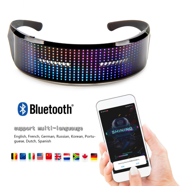 Anpassningsbara LED Bluetooth glasögon för vuxna blinkande display black
