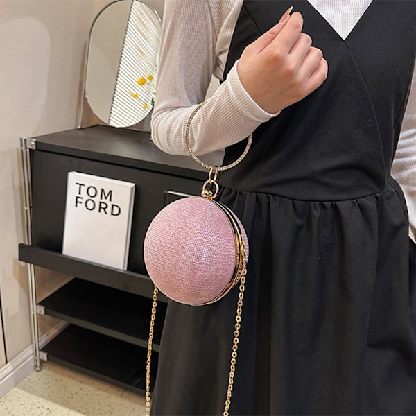 Cirkulær Ring Bærbare Aftentasker Metal Rund Ball Håndtaske Pink