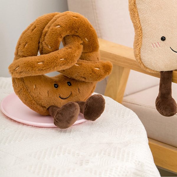 Mjuk tecknad Pretzel Crossant Toast Bröd Doll Plyschleksak A3