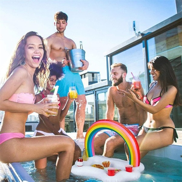 Uppblåsbar Rainbow Cloud Flytande Dryckshållare Pool Drink Floats White one size